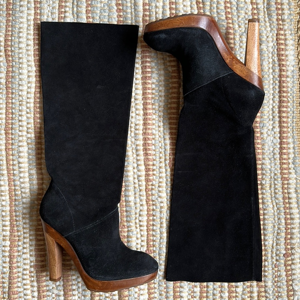 Michael Kors Suede + Wood Platform Knee High Boot